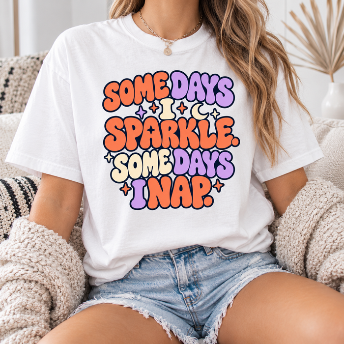Some Days I Sparkle Some Days I Nap Shirt, Comfort Colors Retro Groovy Tee, Funny Nap Shirt, Tired Mom Gift, Moon and Stars Tee