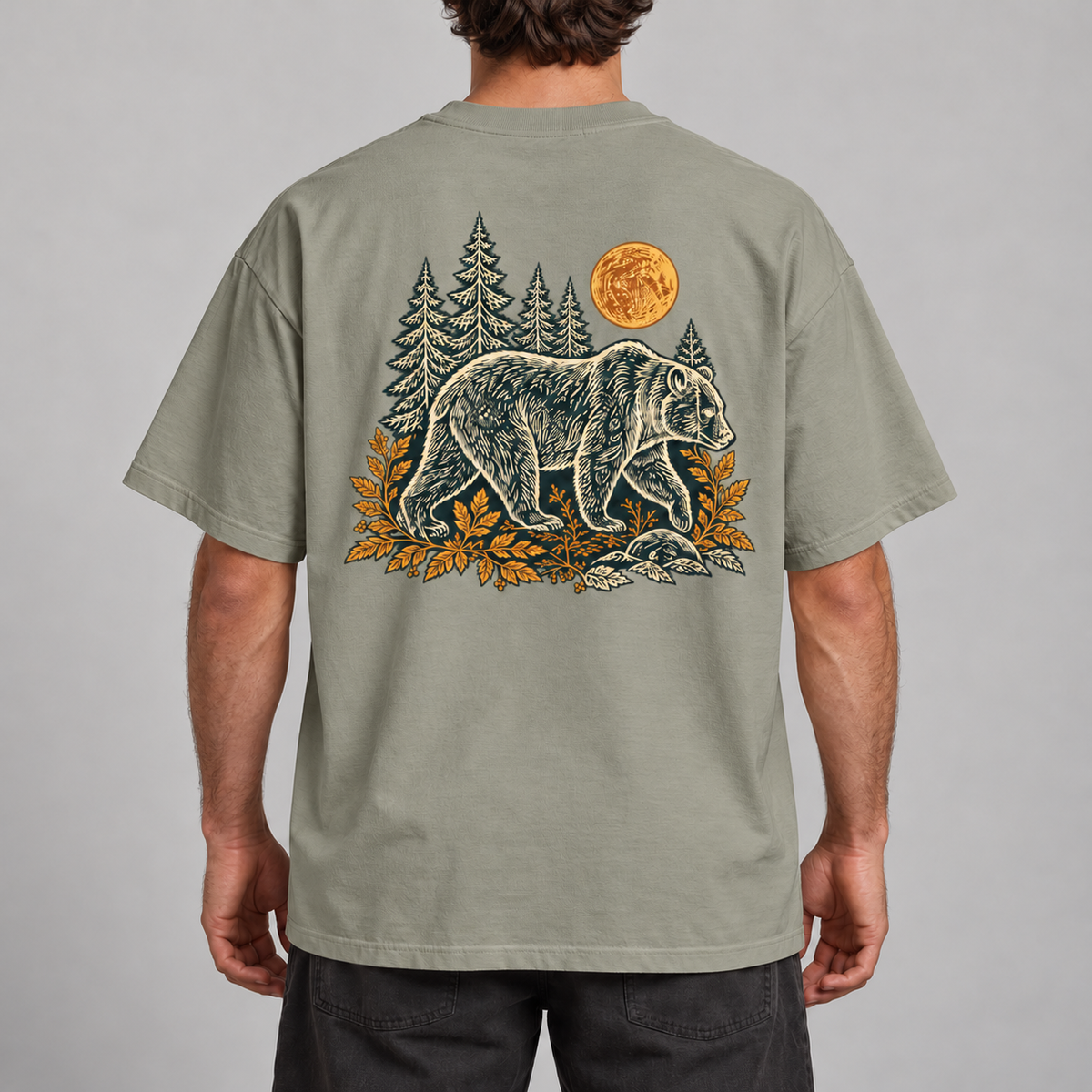 “Woodland Bear, Men's Heavy Oversized Tee