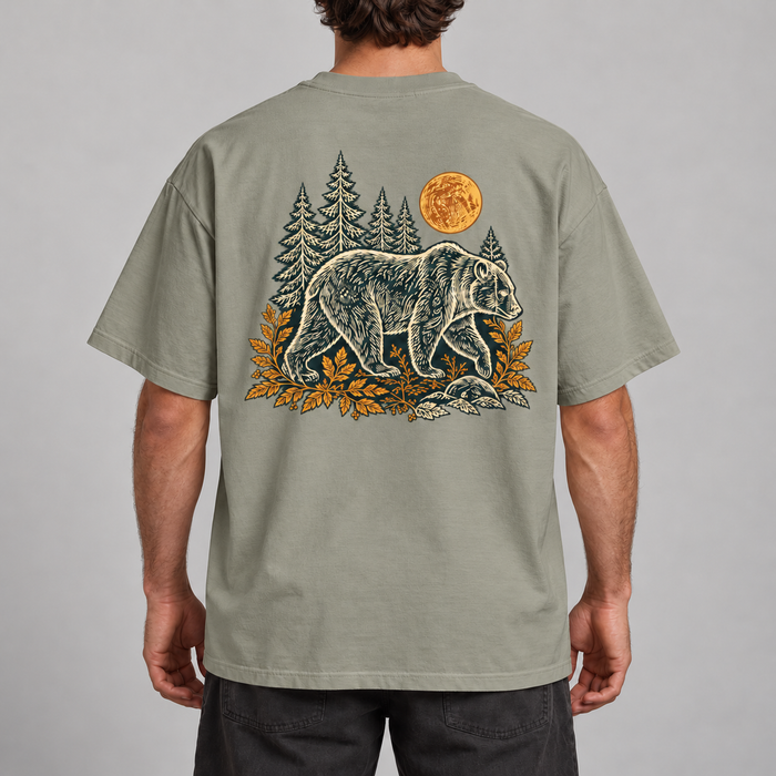 “Woodland Bear, Men's Heavy Oversized Tee