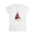 Women's Noël Christmas T-Shirt – Burgundy Ribbon Tree and Gold Star Graphic
