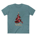 Noël Christmas T-Shirt – Burgundy Ribbon Tree and Gold Star Graphic