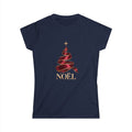 Women's Noël Christmas T-Shirt – Burgundy Ribbon Tree and Gold Star Graphic