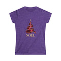 Women's Noël Christmas T-Shirt – Burgundy Ribbon Tree and Gold Star Graphic