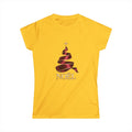 Women's Noël Christmas T-Shirt – Burgundy Ribbon Tree and Gold Star Graphic