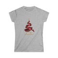 Women's Noël Christmas T-Shirt – Burgundy Ribbon Tree and Gold Star Graphic
