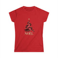 Women's Noël Christmas T-Shirt – Burgundy Ribbon Tree and Gold Star Graphic