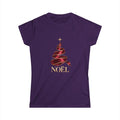 Women's Noël Christmas T-Shirt – Burgundy Ribbon Tree and Gold Star Graphic