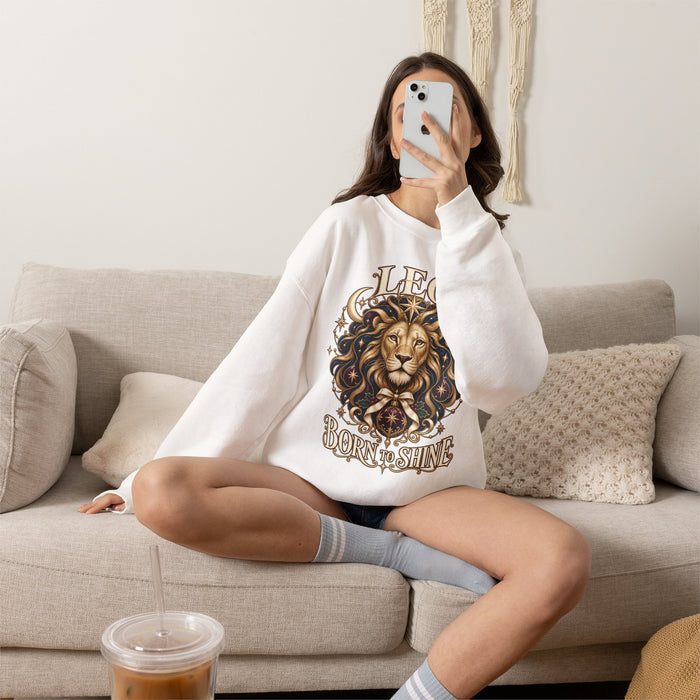 Copy of Copy of Leo Zodiac Sweatshirt, Born to Shine Leo Crewneck, Christmas Gift for Leo, Celestial Lion Astrology Sweater, Leo Birthday Gift, Cozy