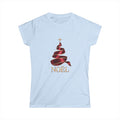Women's Noël Christmas T-Shirt – Burgundy Ribbon Tree and Gold Star Graphic