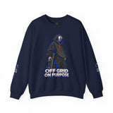 Off Grid On Purpose Sweatshirt, Robot Skater Crewneck, Cyberpunk Streetwear Sweater, Skateboard Graphic Pullover, Gift for Him