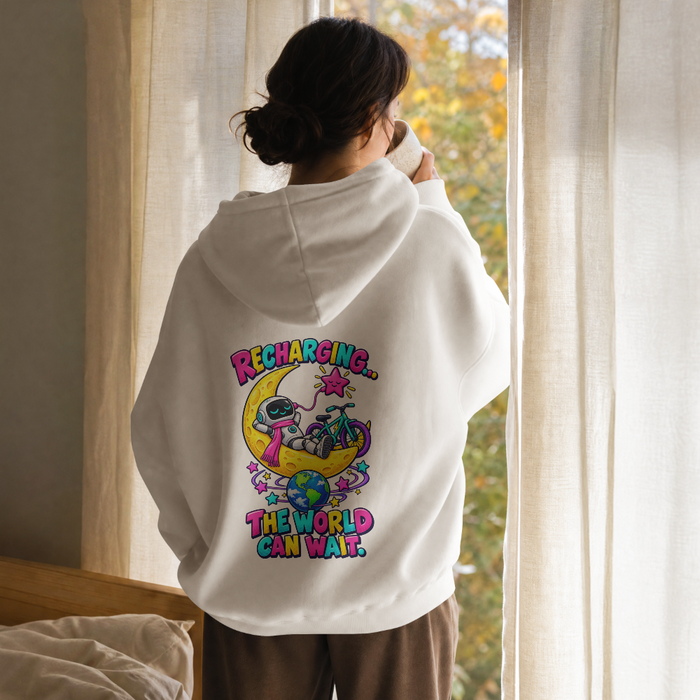 Recharging The World Can Wait Hoodie | Cute Robot Moon Sweatshirt | Cozy Introvert Hoodie | Self Care Gift