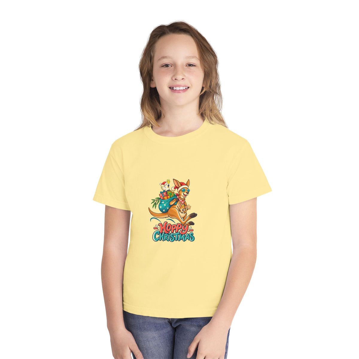 Hoppy Christmas Kids T-Shirt, Aussie Kangaroo Christmas Tee, Australian Summer Christmas Shirt, Kids Christmas Gift