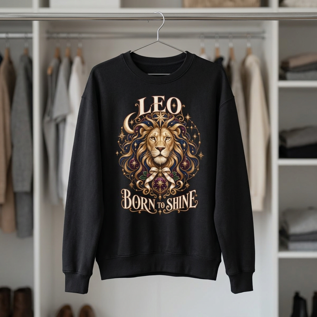 Leo Zodiac Sweatshirt, Born to Shine Leo Crewneck, Christmas Gift for Leo, Celestial Lion Astrology Sweater, Leo Birthday Gift, Cozy