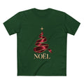 Noël Christmas T-Shirt – Burgundy Ribbon Tree and Gold Star Graphic