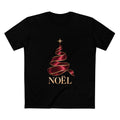 Noël Christmas T-Shirt – Burgundy Ribbon Tree and Gold Star Graphic