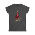 Women's Noël Christmas T-Shirt – Burgundy Ribbon Tree and Gold Star Graphic
