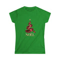Women's Noël Christmas T-Shirt – Burgundy Ribbon Tree and Gold Star Graphic