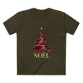 Noël Christmas T-Shirt – Burgundy Ribbon Tree and Gold Star Graphic