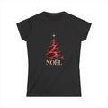Women's Noël Christmas T-Shirt – Burgundy Ribbon Tree and Gold Star Graphic
