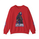Off Grid On Purpose Sweatshirt, Robot Skater Crewneck, Cyberpunk Streetwear Sweater, Skateboard Graphic Pullover, Gift for Him