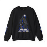 Off Grid On Purpose Sweatshirt, Robot Skater Crewneck, Cyberpunk Streetwear Sweater, Skateboard Graphic Pullover, Gift for Him