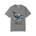 Celestial Whale Shirt, Drift Into Wonder Starry Night Ocean Tee, Unisex Cosmic Whale Graphic T-Shirt, Sailboat Sunset, Ocean Lover Gift